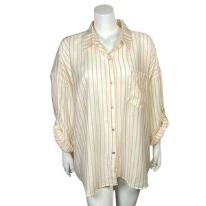 Passport Striped Button Front Shirt Womens Size 2x Roll Tab Sleeves Casual